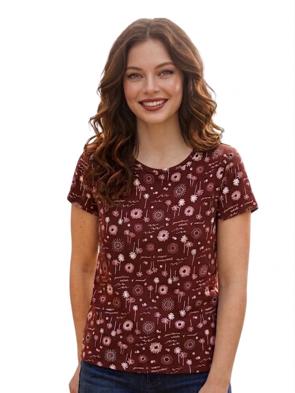 Sonoma Rust Brown Embroidered Sunshine State of Mind Shirt Size Small